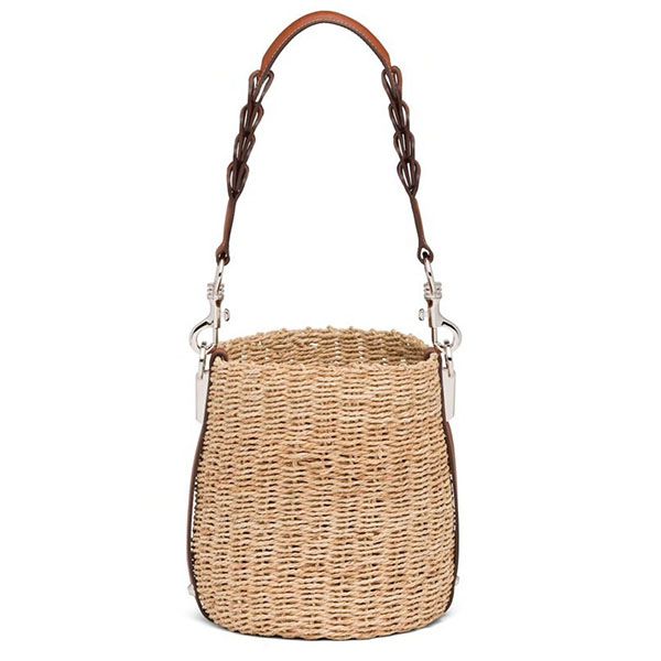 プラダキャバンヌ ラフィアxレザー バケットバッグ偽物1BE052_2DJD_F0A5T_V_OOO